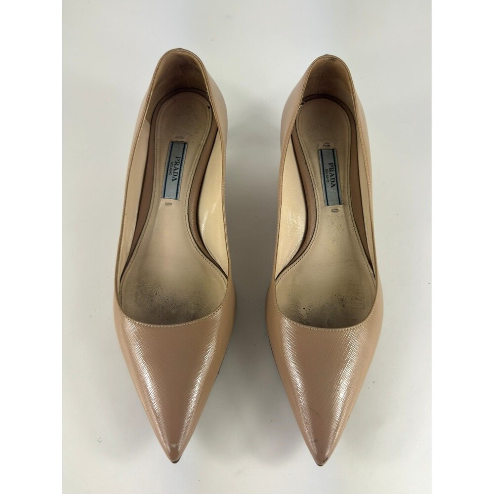 Prada Tan Nude Classic Pointy Toe Stiletto Kitten Heels Size EU 36.5 US 6.5 - Picture 2 of 9